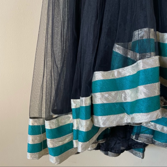 Dress, Embroidered, Tulle, Black & Blue, Made in India - Picture 4 of 8